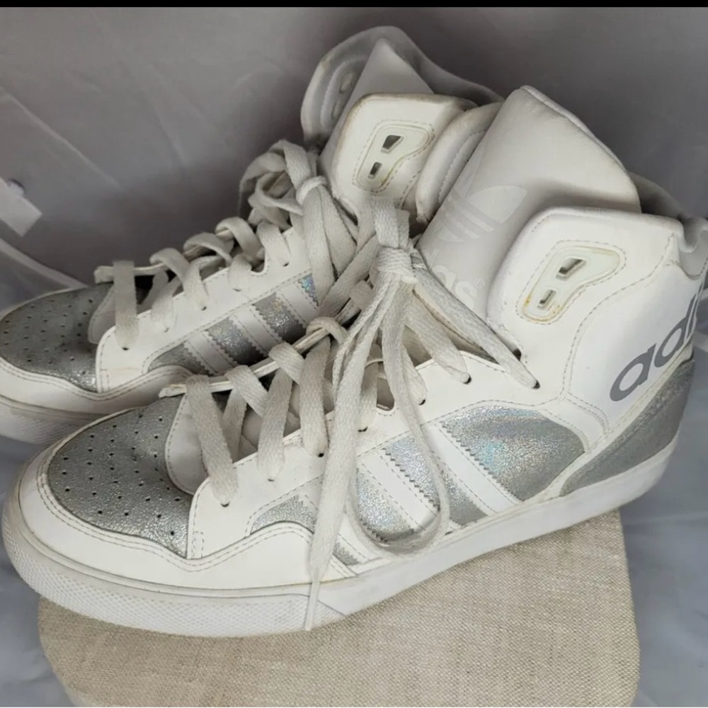 Adidas Womens Originals Extaball Up White Silver Hologram Sneakers Size 9